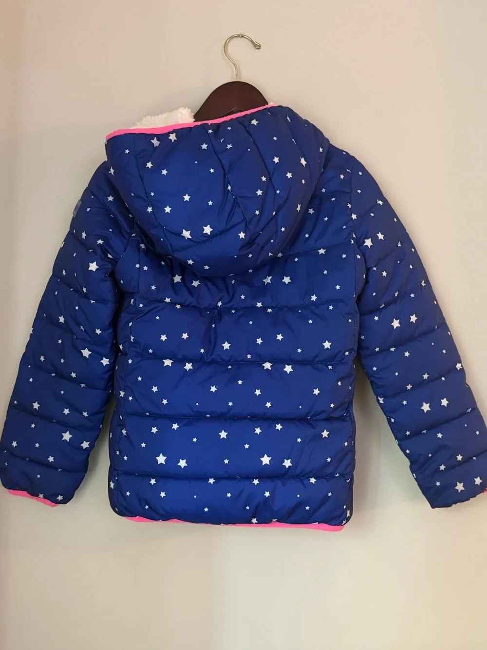 GAP Kids | Blue Star Print Sherpa Lined Puffer Jacket Hooded | XL